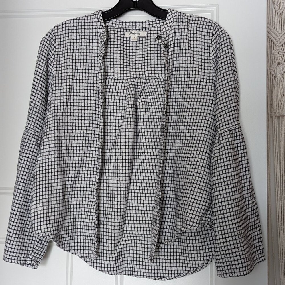 Madewell Women's XS gingham button-down with trumpet sleeves